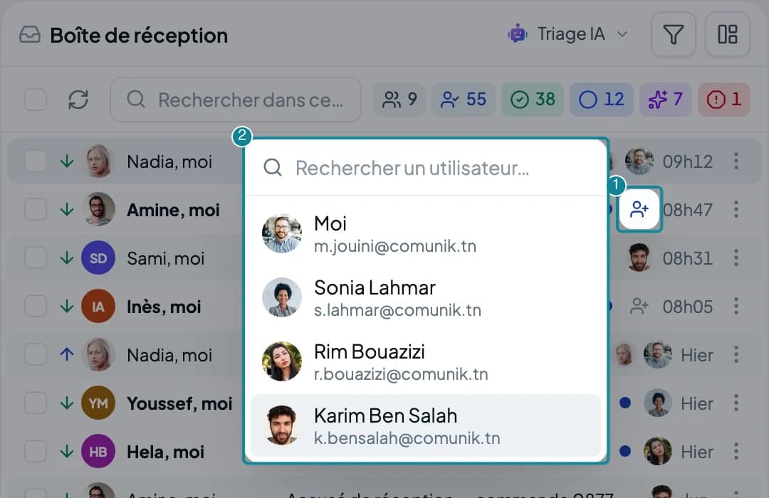 La liste des membres de la boîte avec Moi en tête et le champ Rechercher un utilisateur.