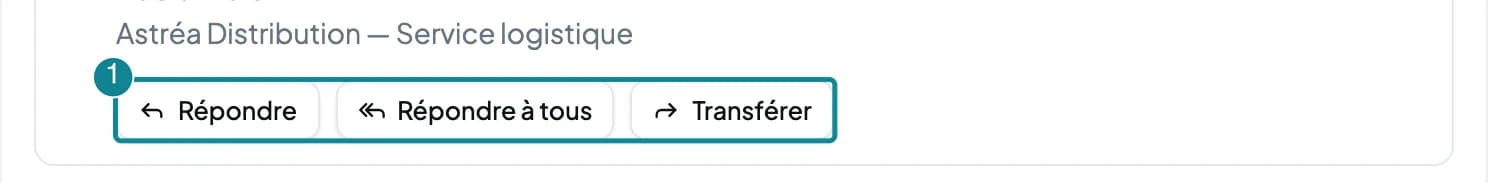 Les boutons Répondre, Répondre à tous et Transférer sous un e-mail.